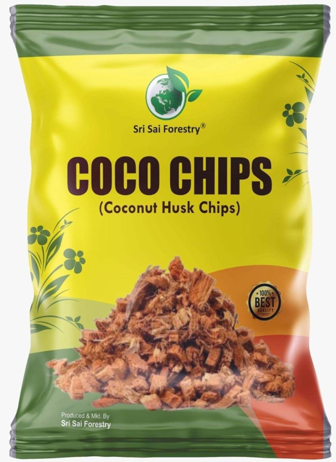 Coco chips mulch on soil surface to improve moisture retention and reduce evaporation in hot weather