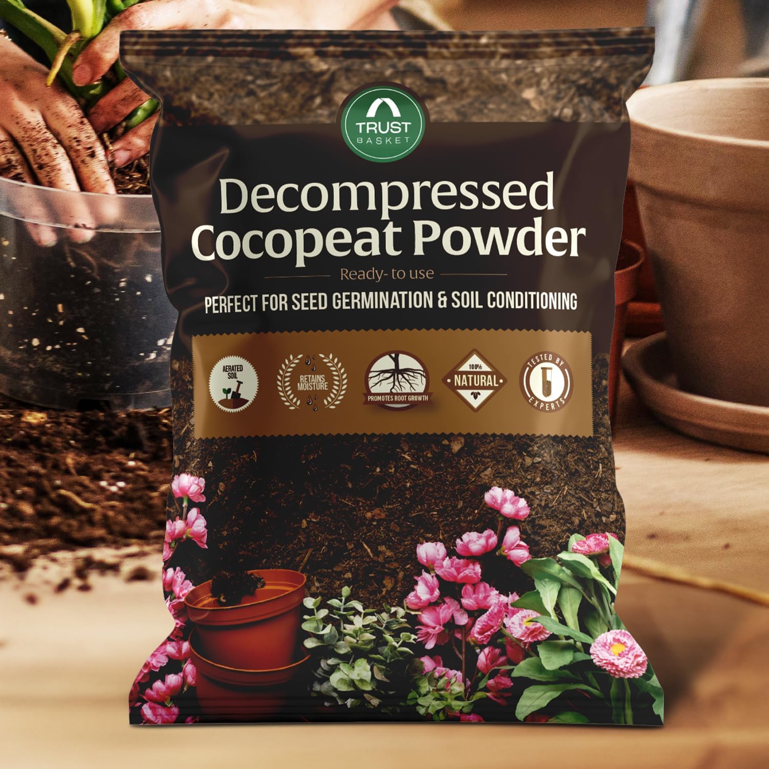 TrustBasket Cocopeat Powder 5KG organic fertilizer for plants India