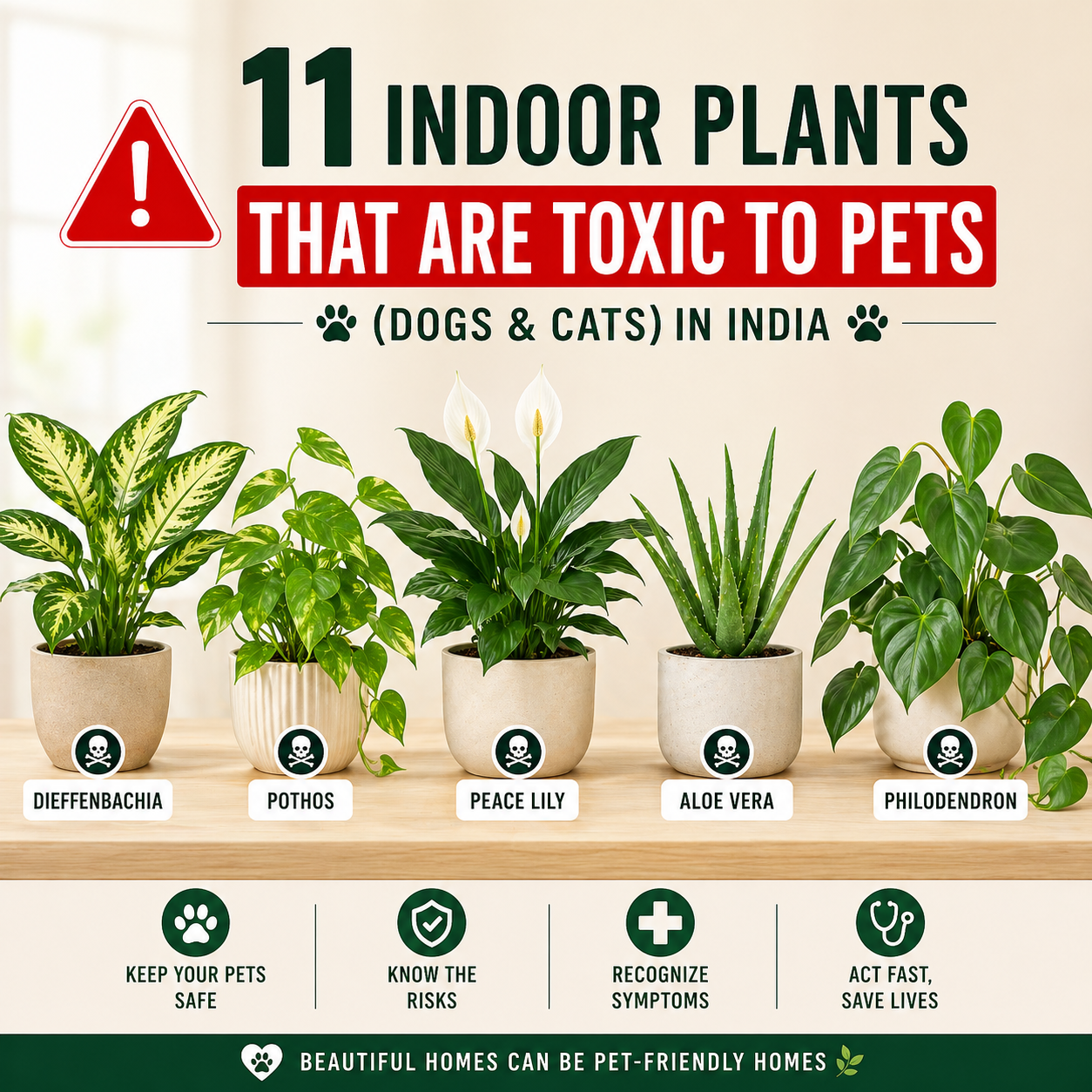 Indoor plants toxic to pets in India including pothos, aloe vera, and dieffenbachia