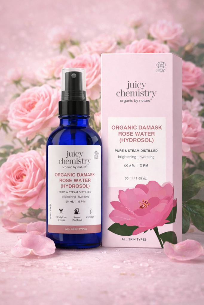 organic rose water toner for sensitive skin in India with soothing hydration