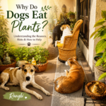 Rangbi and other indoor dogs relaxing among houseplants, showing why dogs eat plants in a pet-friendly home